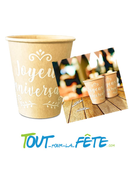 Lot de 6 gobelets joyeux anniversaire kraft