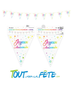 Guirlande fanions joyeux anniversaire multicolore 6m
