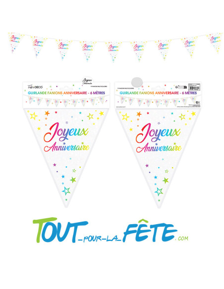 Guirlande fanions joyeux anniversaire multicolore 6m