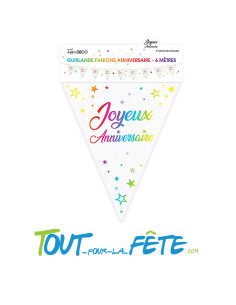 Guirlande fanions joyeux anniversaire multicolore 6m 2