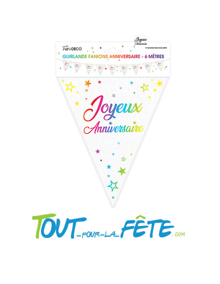 Guirlande fanions joyeux anniversaire multicolore 6m