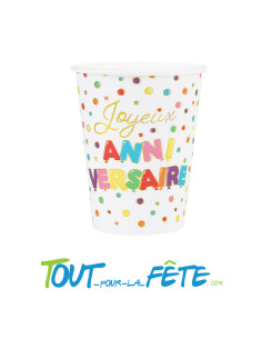 Lot de 10 gobelets joyeux anniversaire multicolore