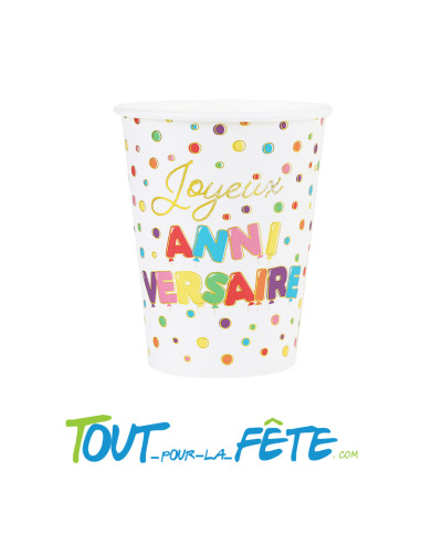 Lot de 10 gobelets joyeux anniversaire multicolore