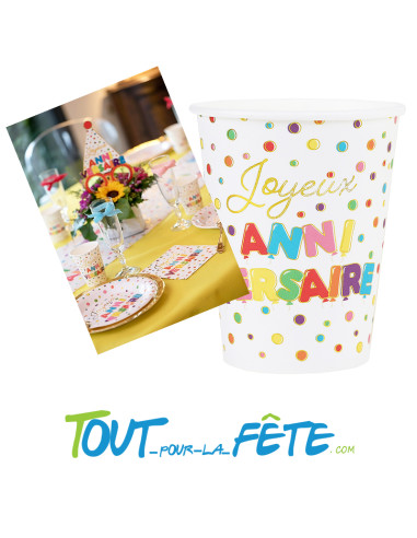 Lot de 10 gobelets joyeux anniversaire multicolore