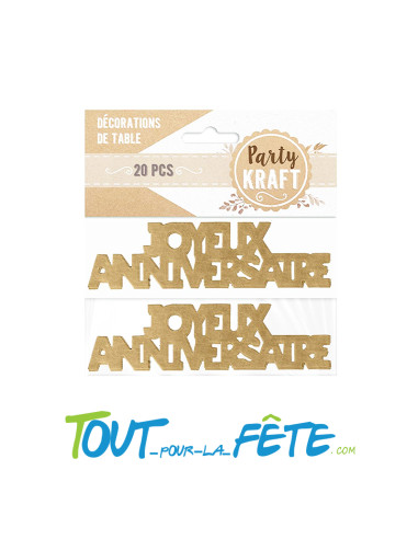 Lot de 20 décorations de table  Joyeux Anniversaire Kraft