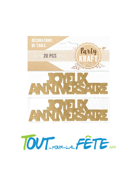 Lot de 20 décorations de table  Joyeux Anniversaire Kraft