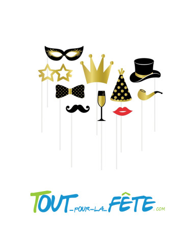 Kit de 10 accessoires photobooth noir et or