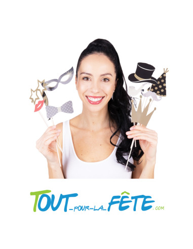 Kit de 10 accessoires photobooth noir et or