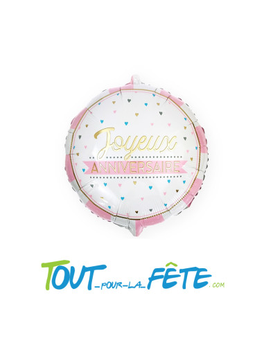 Ballon aluminium joyeux anniversaire rose 35cm
