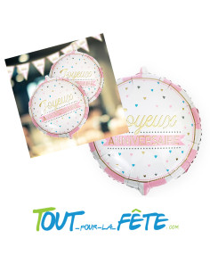 Ballon aluminium joyeux anniversaire rose 35cm 2