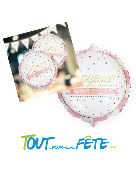 Ballon aluminium joyeux anniversaire rose 35cm