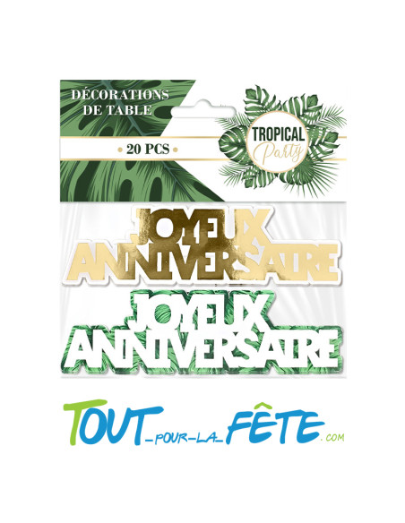 Sachet de 20 décoration de table Joyeux Anniversaire Tropical
