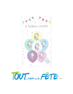 Sachet de 6 ballons en latex pastel avec motifs licorne 2