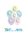 Sachet de 6 ballons en latex pastel avec motifs licorne