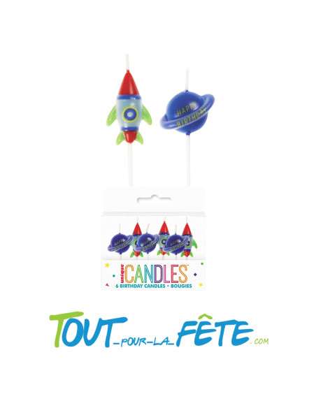6 bougies planète et fusée anniversaire Espace