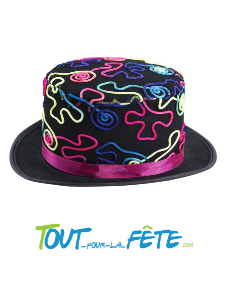Chapeau haut de forme multicolore fluo