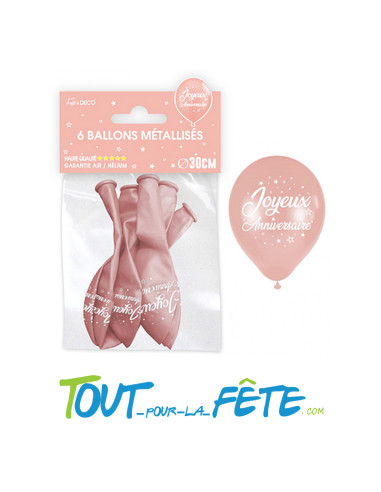 6 ballons latex métallisés joyeux anniversaire rose gold