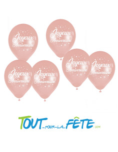 6 ballons latex métallisés joyeux anniversaire rose gold