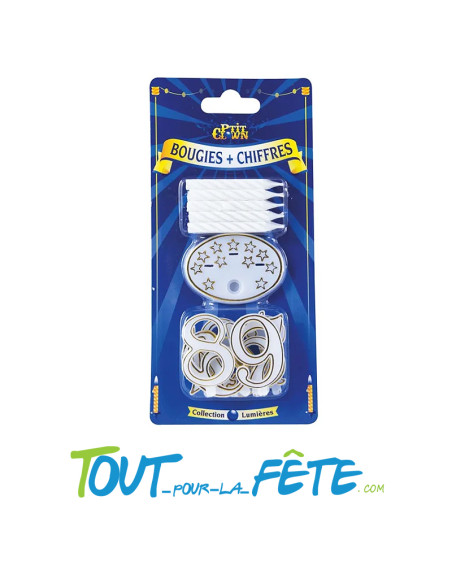 8 Bougies et 10 chiffres avec support blanc et or
