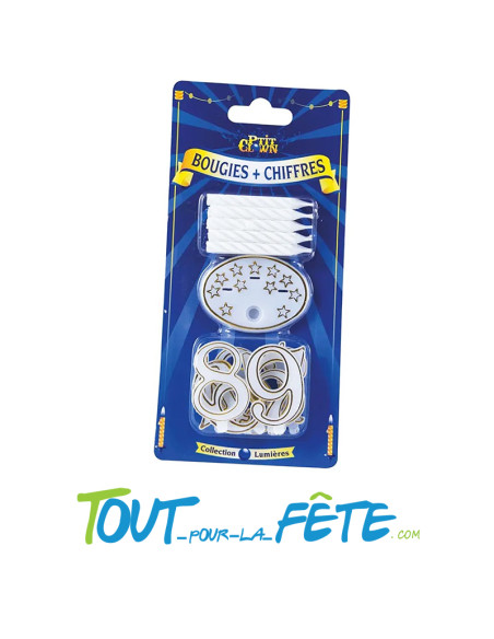8 Bougies et 10 chiffres avec support blanc et or