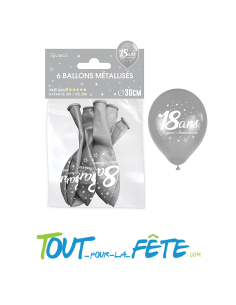 Sachet de 6 ballons latex 30 cm âge ARGENT 2