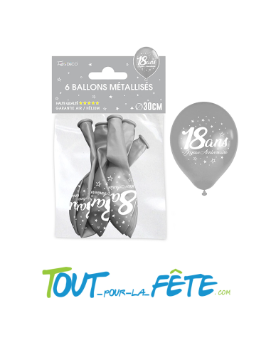 Sachet de 6 ballons latex 30 cm âge ARGENT