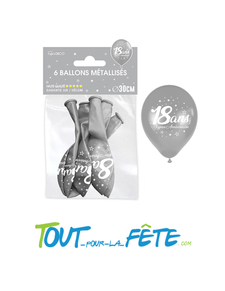 Sachet de 6 ballons latex 30 cm âge ARGENT