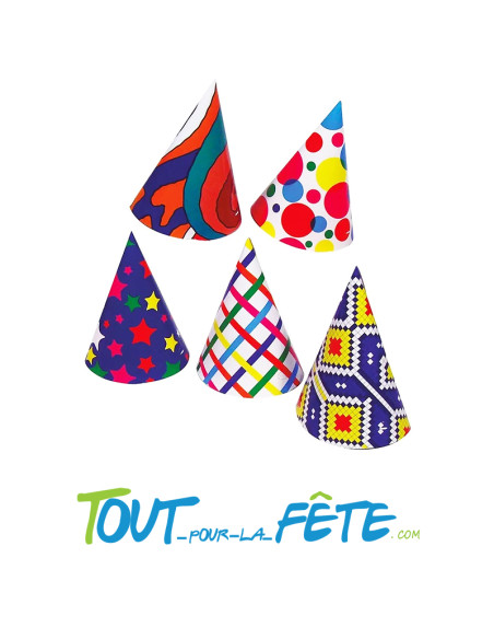 Lot de 6 chapeaux de fête en forme de cône