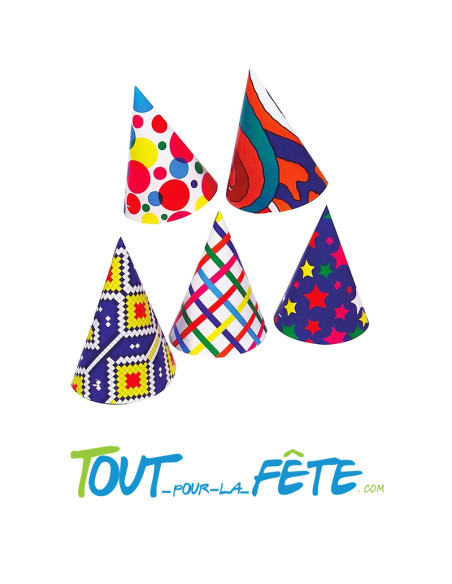 Lot de 6 chapeaux de fête en forme de cône