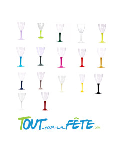10 verre a vin réutilisable en polystyrène pied de couleur