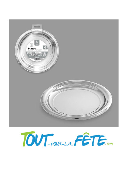 Lot de 6 assiettes brillantes 18 cm argenté