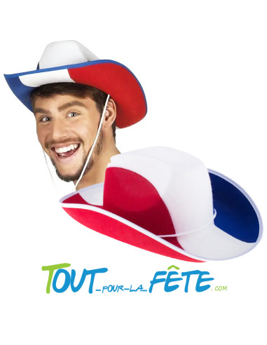 Chapeau de cowboy Bleu, Blanc, Rouge