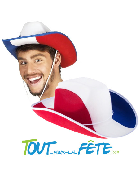 Chapeau de cowboy Bleu, Blanc, Rouge