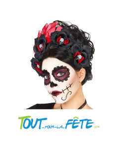 Serre-tête fleurs rouge et noir dia de muertos