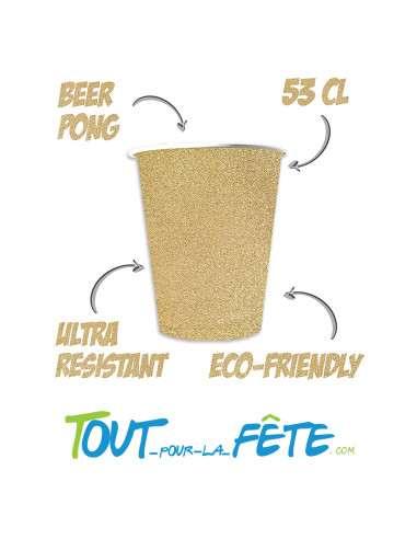 Lot de 10 gobelets or pailletés en carton 53cl