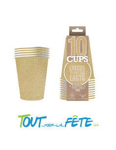 Lot de 10 gobelets or pailletés en carton 53cl