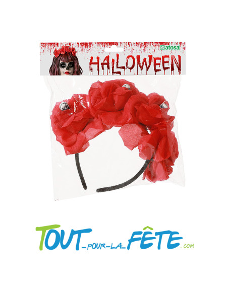 Serre-tête fleurs rouge dia de muertos
