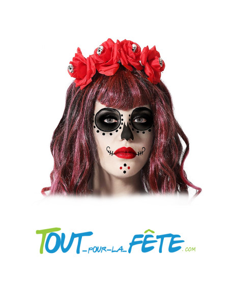 Serre-tête fleurs rouge dia de muertos