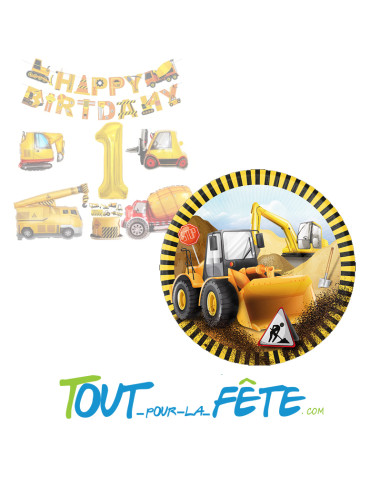 8 assiettes camion de chantier en papier 23 cm