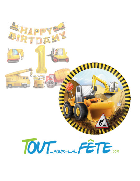 8 assiettes camion de chantier en papier 23 cm