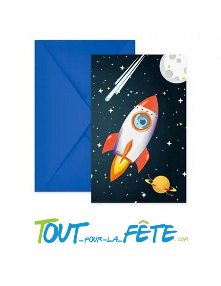 6 cartons d'invitation anniversaire espace + enveloppe