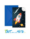 6 cartons d'invitation anniversaire espace + enveloppe