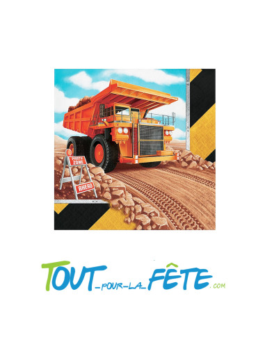 16 serviettes camion de chantier en papier 32 cm
