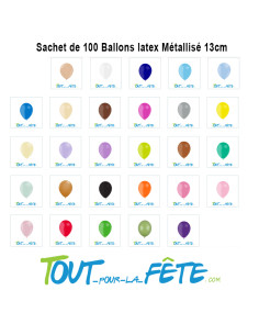 Sachet de 100 Ballons latex Métallisé 13cm