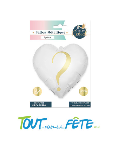 Ballon aluminium Coeur Blanc et Or 35cm