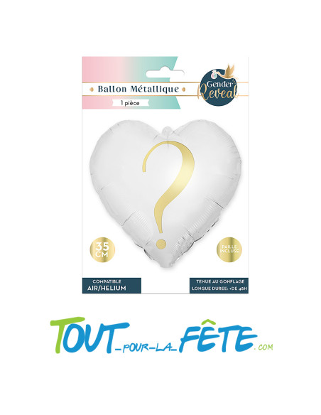 Ballon aluminium Coeur Blanc et Or 35cm