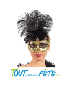 masque / loup noir et doré avec plumes d'autruche 2