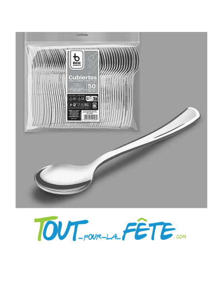 lot de 50 grosses cuillères argent en plastique facon inox