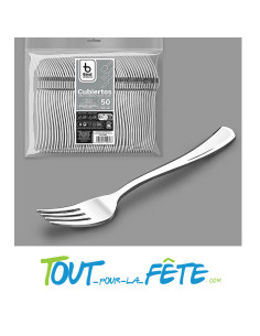 lot de 50 fourchettes argent en plastique facon inox