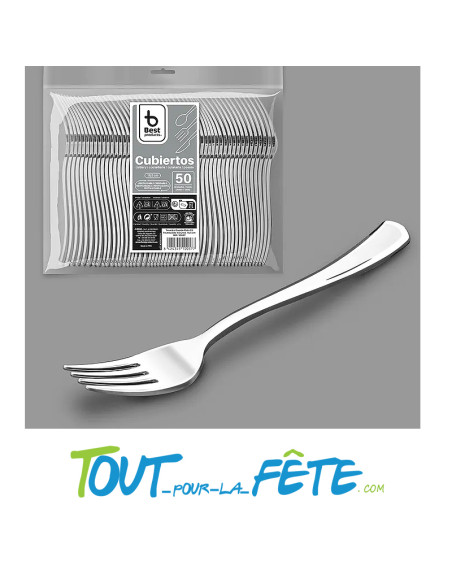 lot de 50 fourchettes argent en plastique facon inox
